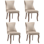 Dining Chair Set of 4 Button Tufting, Nailhead Trim, Curved Solid Wood Legs - Beige Velvet