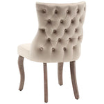 Dining Chair Set of 2 Button Tufted Nailhead Trim Curved Solid Wood Legs, Beige Velvet