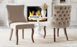 Dining Chair Set of 2 Button Tufted Nailhead Trim Curved Solid Wood Legs, Beige Velvet