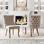 Dining Chair Set of 2 Button Tufted Nailhead Trim Curved Solid Wood Legs, Beige Velvet
