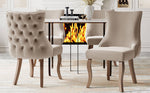 Dining Chair Set of 4 Button Tufting, Nailhead Trim, Curved Solid Wood Legs - Beige Velvet