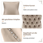 Dining Chair Set of 4 Button Tufting, Nailhead Trim, Curved Solid Wood Legs - Beige Velvet