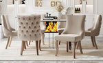 Dining Chair Set of 6 Upholstered Button Tufting Nailhead Trim Curved Solid Wood Legs Beige Velvet