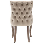 Dining Chair Set of 2 Button Tufted Nailhead Trim Curved Solid Wood Legs, Beige Velvet
