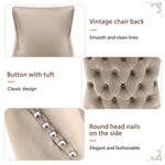 Dining Chair Set of 6 Upholstered Button Tufting Nailhead Trim Curved Solid Wood Legs Beige Velvet