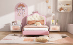 Upholstered Single Bed, Wave Headboard LED Strips 90x200cm, Pink PU