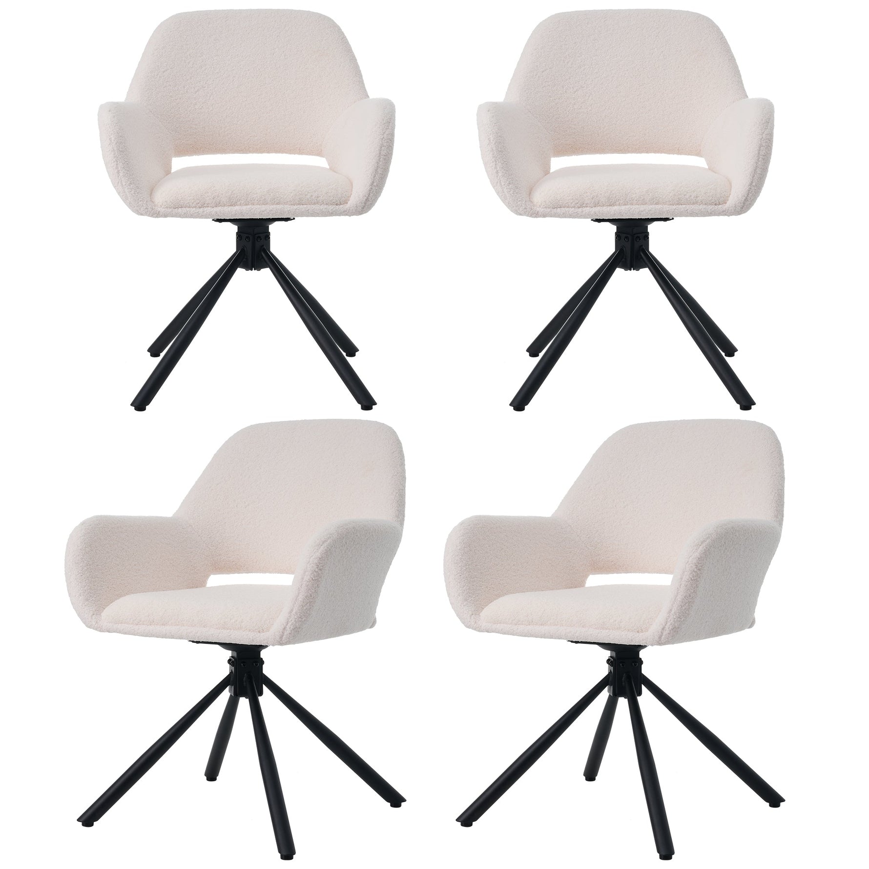 Dining Chair Swivel Set of 4 with Handrails - Sherpa White