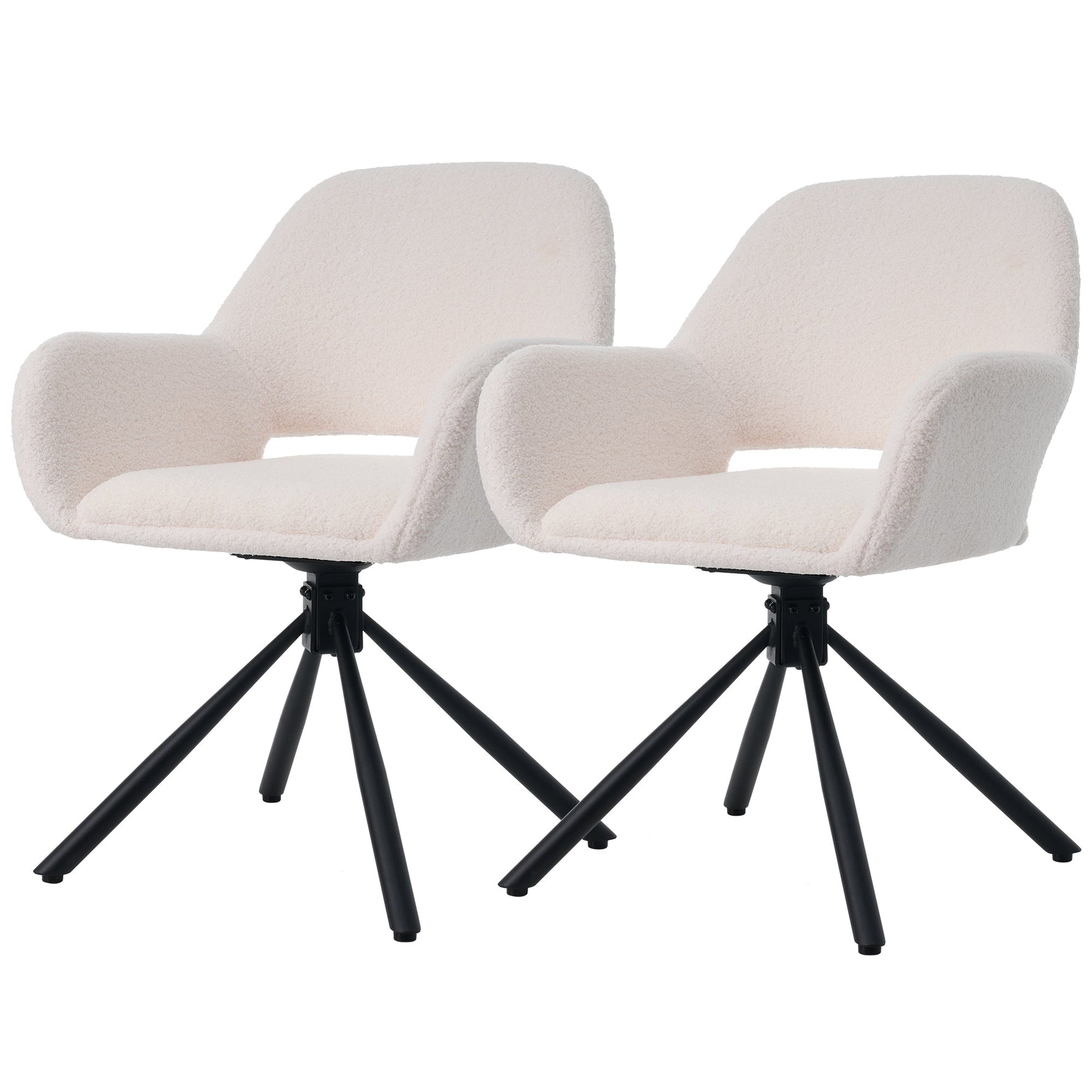 Swivel Dining Chair Set of 2 Sherpa Armrests - White