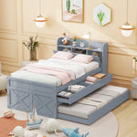 Single Bed, 90x190 Multifunctional with Drawer & USB, Gray Pine