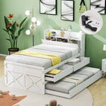 Single Bed, 90x190 Multifunctional with Drawer & USB Bedside Table, White Pine
