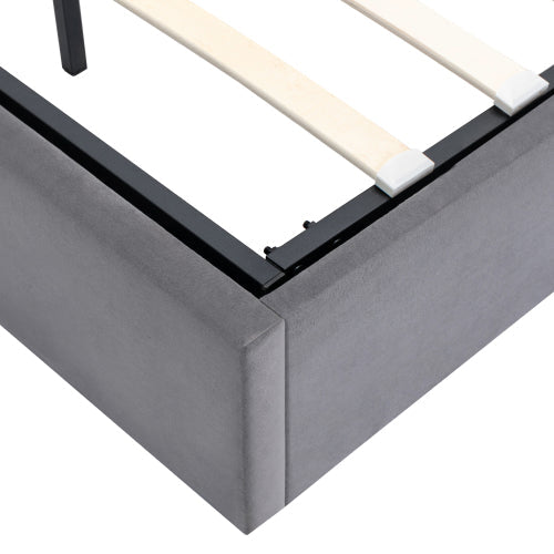 Velvet Upholstered Double Bed with Hydraulic Storage, Grey
