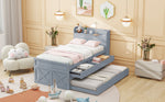 Single Bed, 90x190 Multifunctional with Drawer & USB, Gray Pine