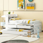 Single Bed, 90x190 Multifunctional with Drawer & USB Bedside Table, White Pine