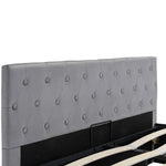 Velvet Upholstered Double Bed with Hydraulic Storage, Grey
