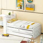 Single Bed, 90x190 Multifunctional with Drawer & USB Bedside Table, White Pine