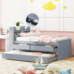 Single Bed, 90x190 Multifunctional with Drawer & USB, Gray Pine