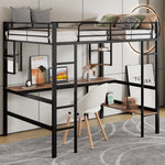 Loft Bed 90x200cm Metal Frame Desk & Bookcase - Black