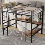 Loft Bed 90x200cm Metal Frame Desk & Bookcase - Black