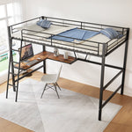 Loft Bed 90x200cm with L-shaped Desk and Shelf Metal Black