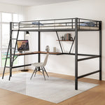 Loft Bed 90x200cm with L-shaped Desk and Shelf Metal Black