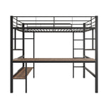 Loft Bed 90x200cm Metal Frame Desk & Bookcase - Black