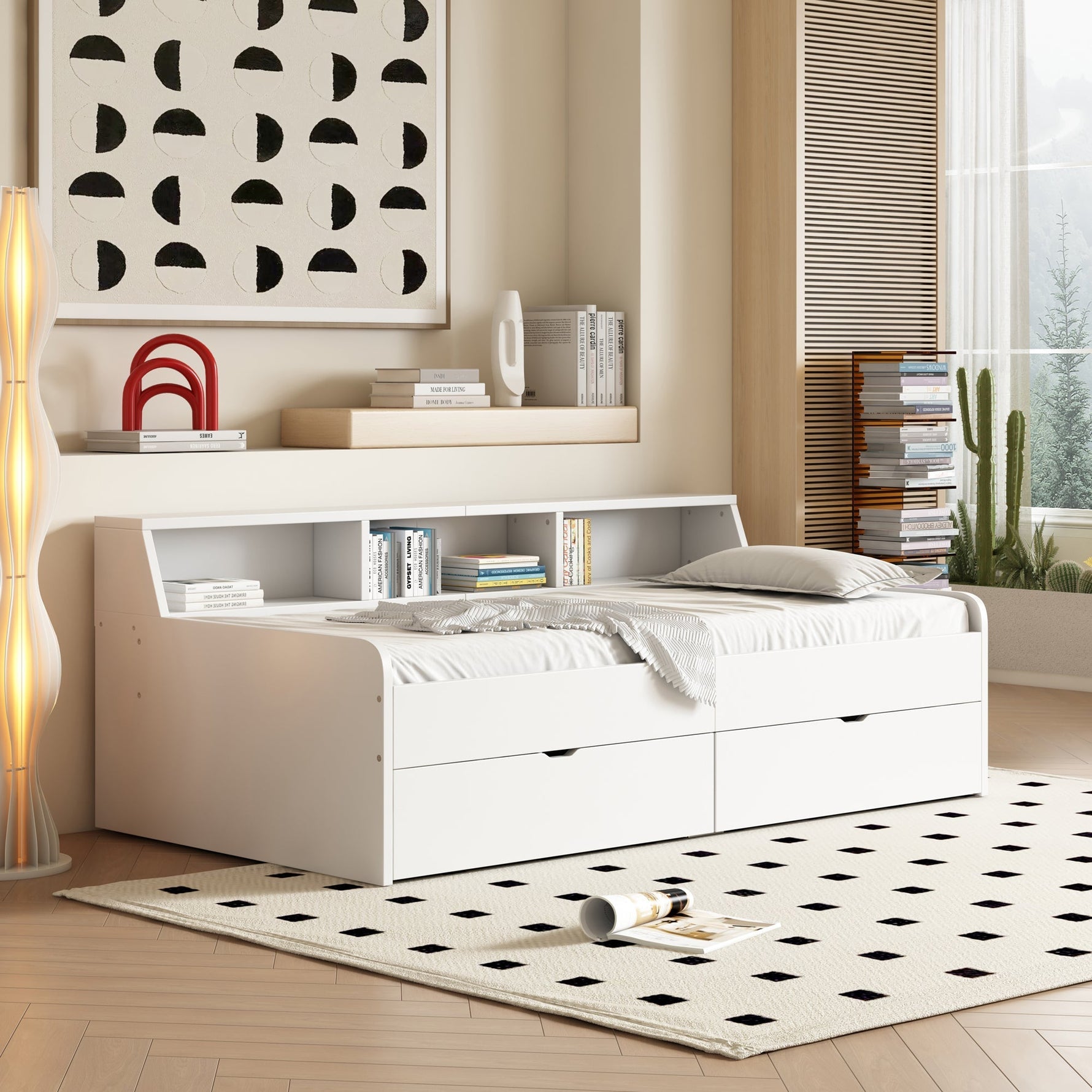 Daybed 90x200cm Single 2 Drawers Storage - White