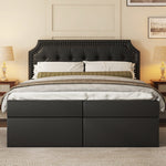 Upholstered Double Bed, 140x200cm Storage Slatted Base, Black