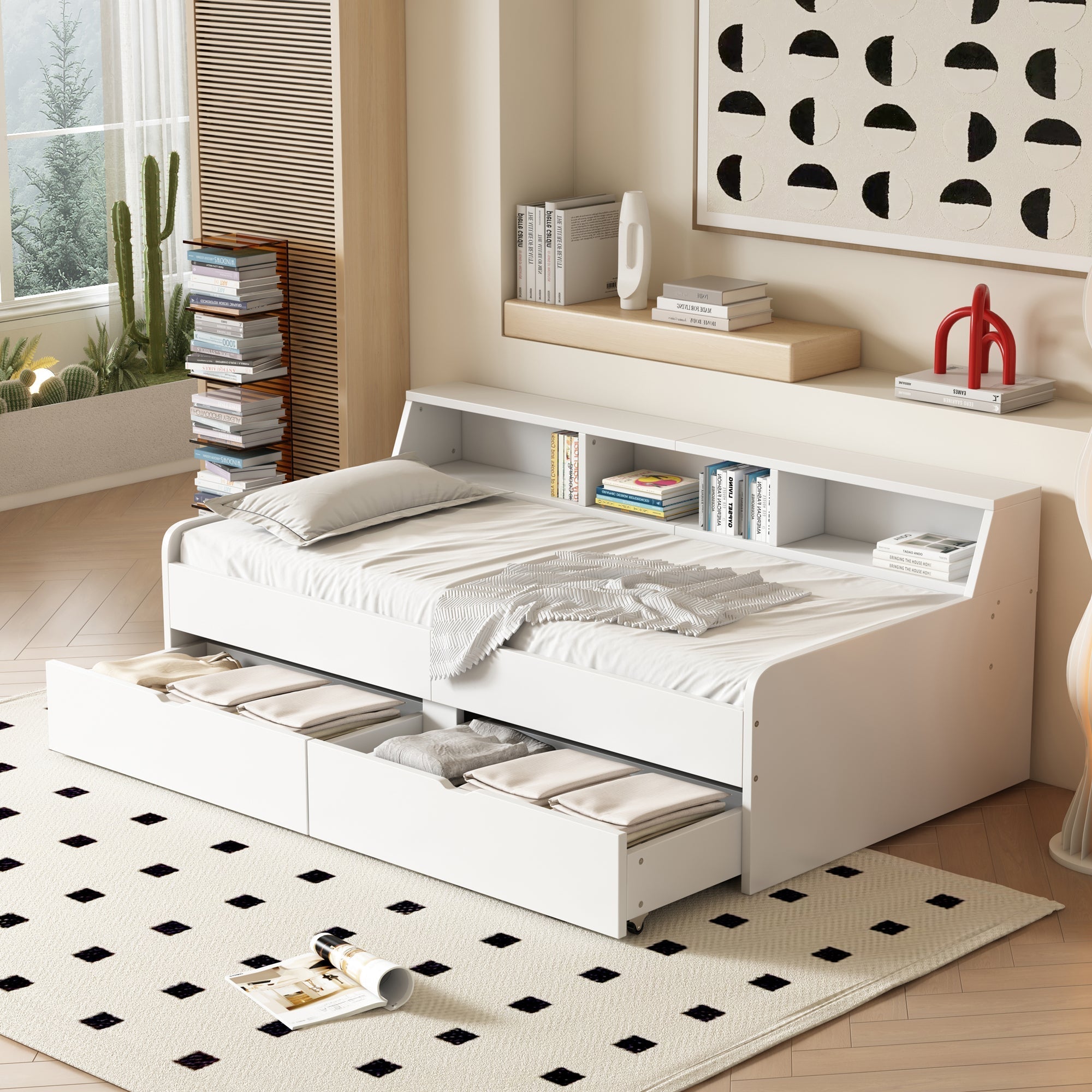 Daybed 90x200cm Single 2 Drawers Storage - White