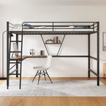 Loft Bed 90x200cm with L-shaped Desk and Shelf Metal Black