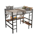 Loft Bed 90x200cm Metal Frame Desk & Bookcase - Black
