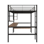 Loft Bed 90x200cm Metal Frame Desk & Bookcase - Black