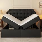 Upholstered Double Bed, 140x200cm Storage Slatted Base, Black
