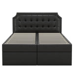 Upholstered Double Bed, 140x200cm Storage Slatted Base, Black
