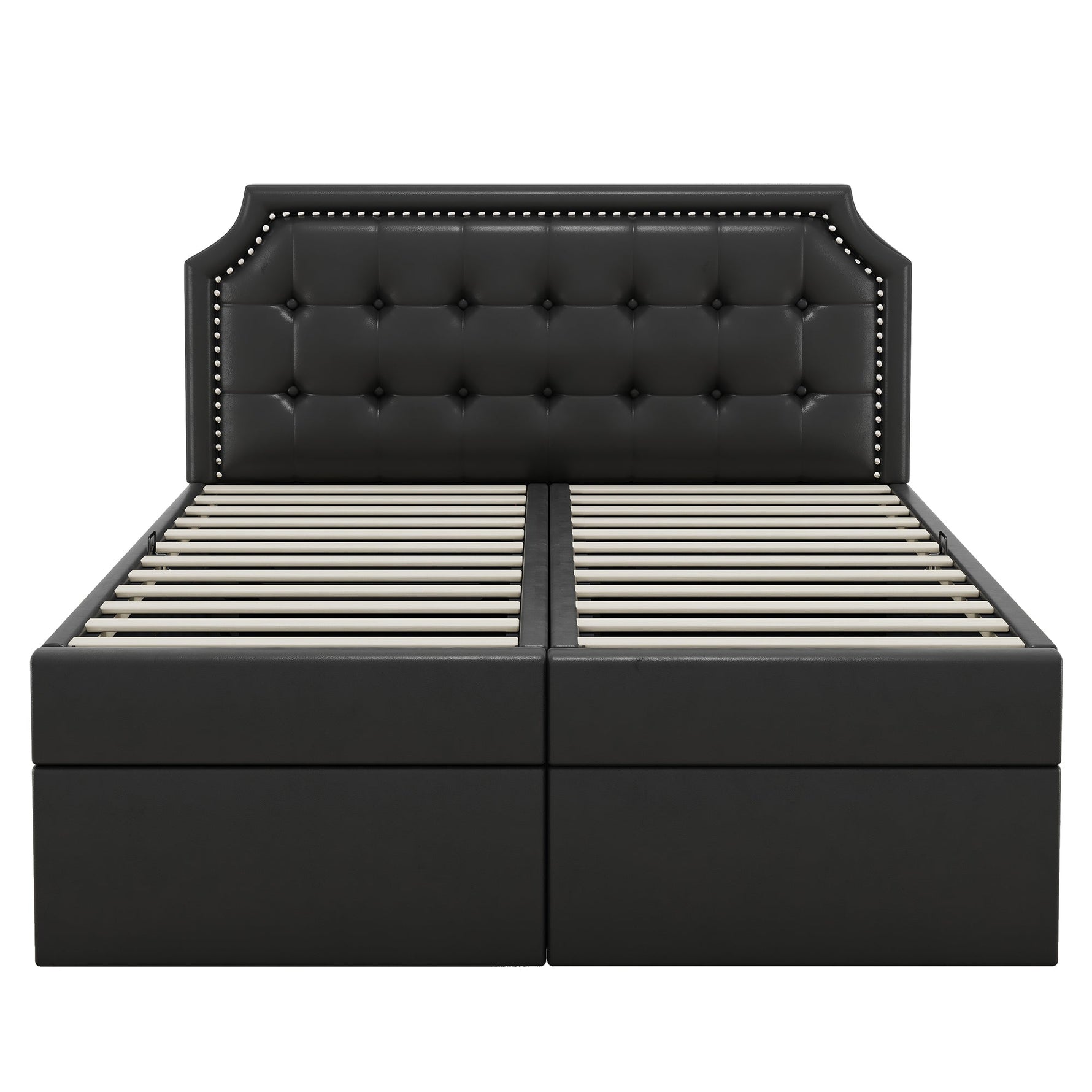 Upholstered Double Bed, 140x200cm Storage Slatted Base, Black