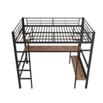 Loft Bed 90x200cm Metal Frame Desk & Bookcase - Black