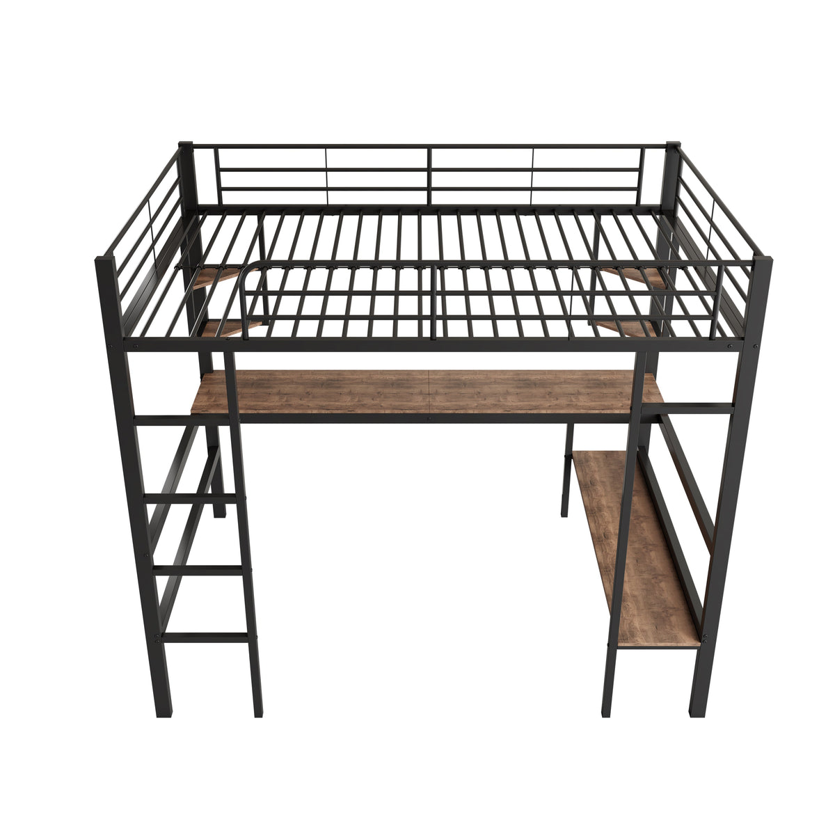 Loft Bed 90x200cm Metal Frame Desk & Bookcase - Black