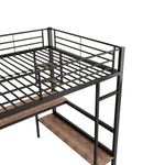 Loft Bed 90x200cm Metal Frame Desk & Bookcase - Black