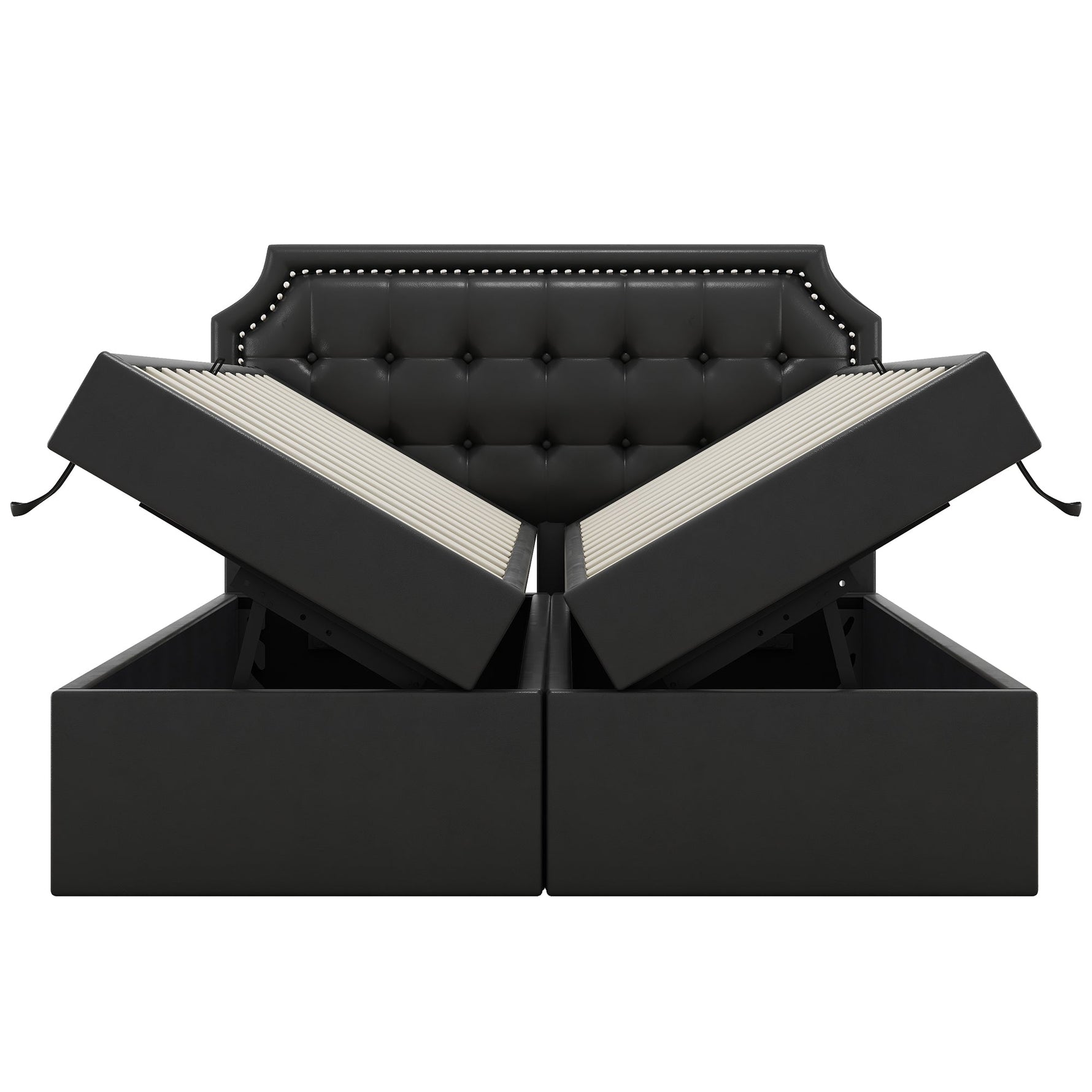 Upholstered Double Bed, 140x200cm Storage Slatted Base, Black