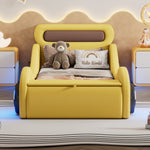 Car-Shaped Upholstered Bed with Light-Up Wheels and Storage, 90x200cm, Yellow PU