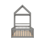 Children's Bed Frame 90x200cm, Solid Wood with Storage & Safety Gate, Grey