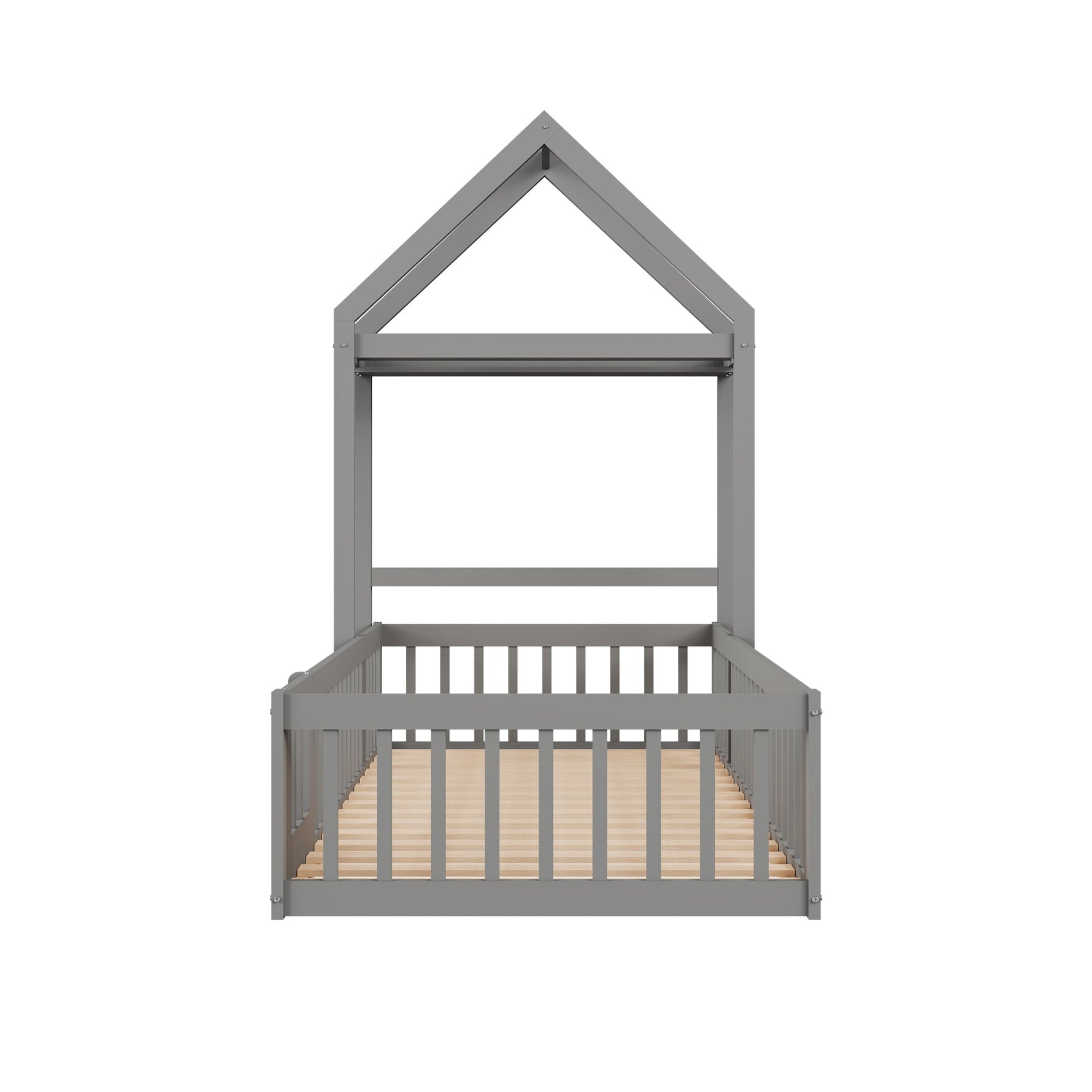 Children's Bed Frame 90x200cm, Solid Wood with Storage & Safety Gate, Grey