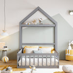 Children's Bed Frame 90x200cm, Solid Wood with Storage & Safety Gate, Grey