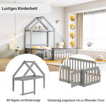 Children's Bed Frame 90x200cm, Solid Wood with Storage & Safety Gate, Grey
