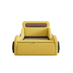 Car-Shaped Upholstered Bed with Light-Up Wheels and Storage, 90x200cm, Yellow PU