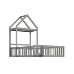 Children's Bed Frame 90x200cm, Solid Wood with Storage & Safety Gate, Grey