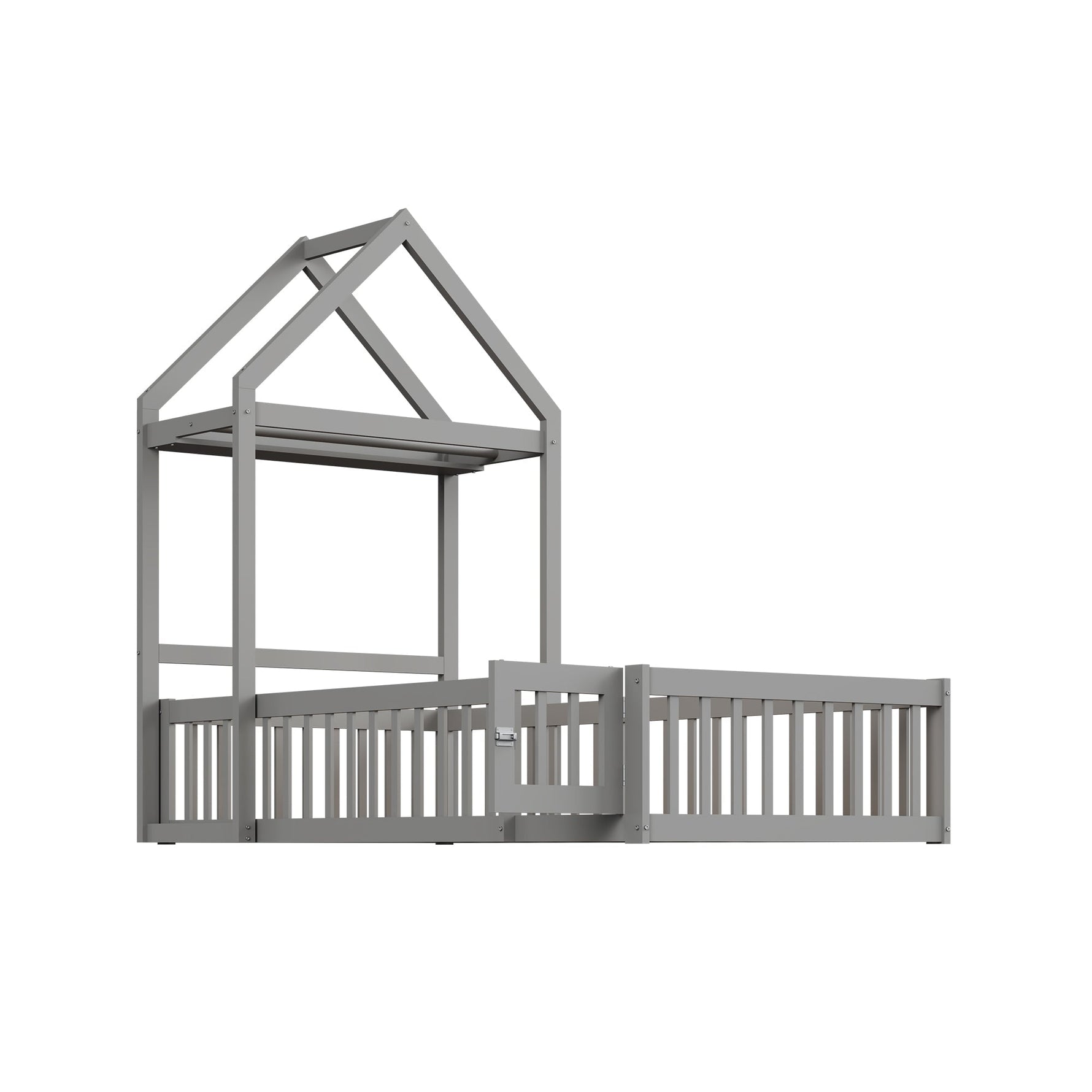 Children's Bed Frame 90x200cm, Solid Wood with Storage & Safety Gate, Grey
