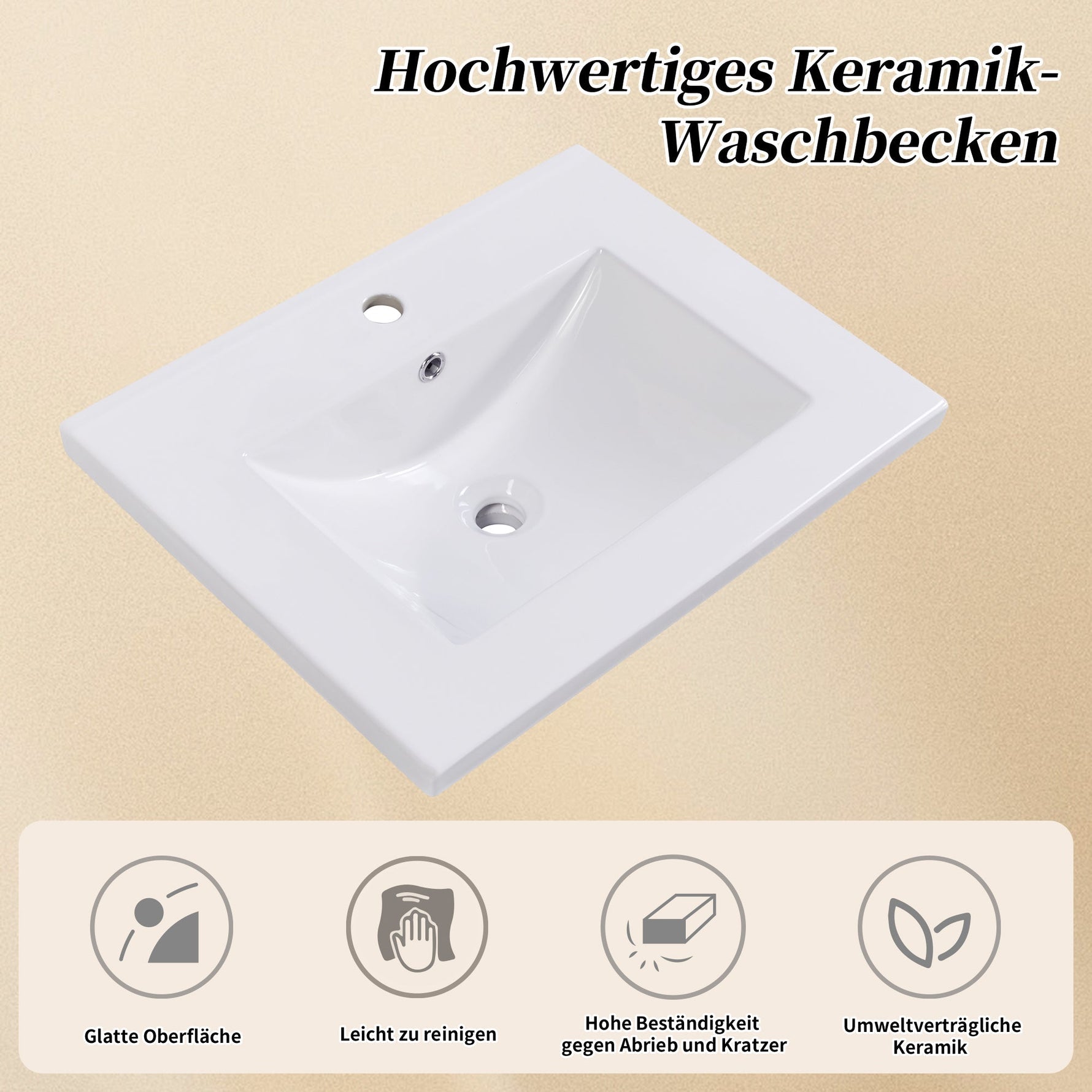 Single Vanity Unit 60cm Base Cabinet with Ceramic Washbasin White