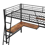 Loft Bed 90x200cm with L-shaped Desk and Shelf Metal Black