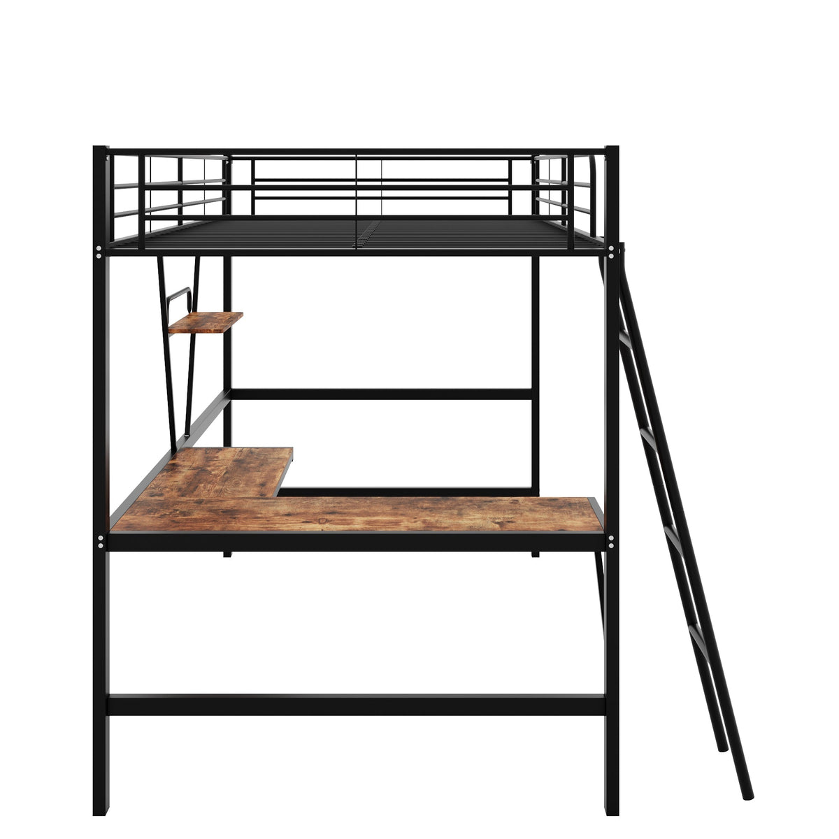 Loft Bed 90x200cm with L-shaped Desk and Shelf Metal Black