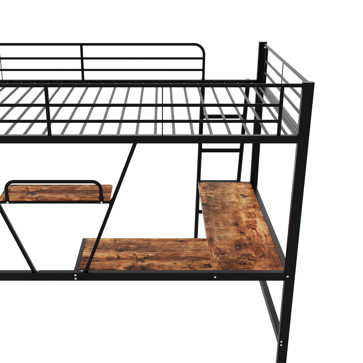 Loft Bed 90x200cm with L-shaped Desk and Shelf Metal Black